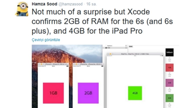 Apple iPhone 6s, iPhone 6s Plus ve iPad Pro Bellek Büyüklükleri Kesinleşti: 2 GB ve 4 GB