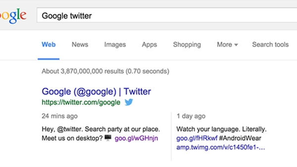 Google, masaüstü arama sonuçlarına “Twitter” entegrasyonu getirdi